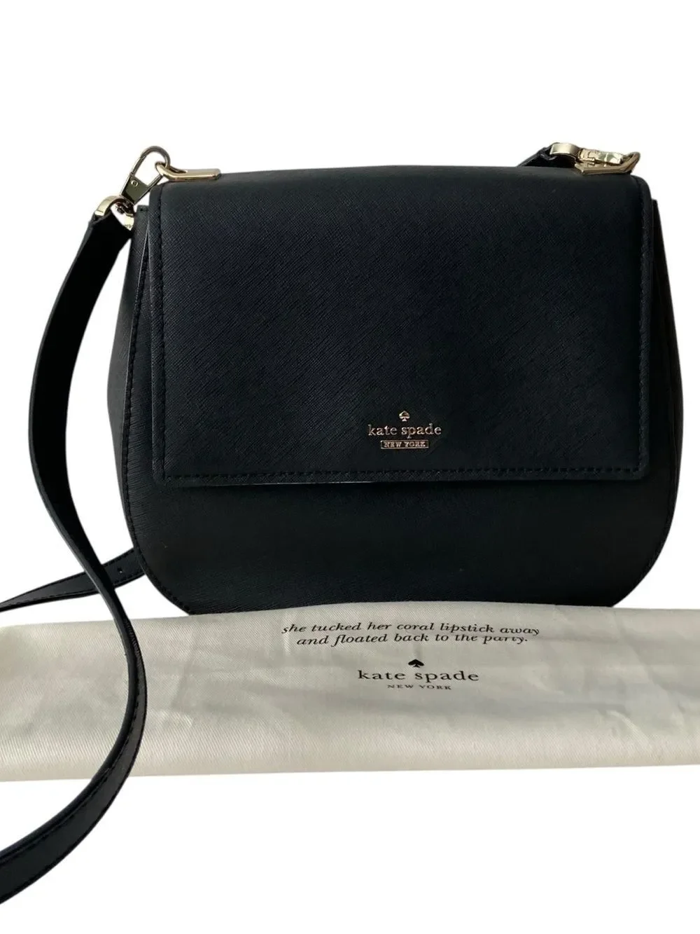 kate spade Black Saffiano Leather Crossbody with Gold Hardware